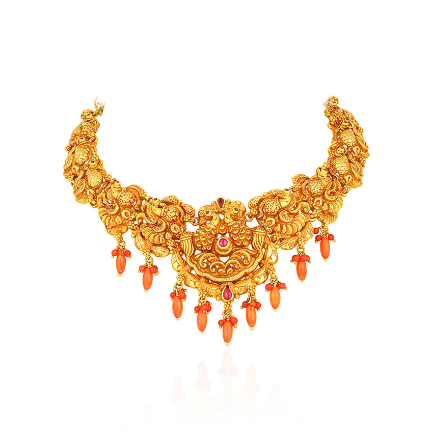 Bridal Nakshi 925 Sterling Silver Peacock Motif Necklace for women