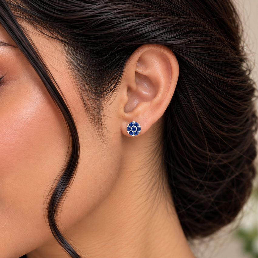 Brilliant Blue Bloom 925 Sterling Silver Stud for Women