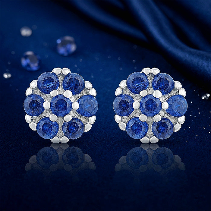 Brilliant Blue Bloom 925 Sterling Silver Stud for Women