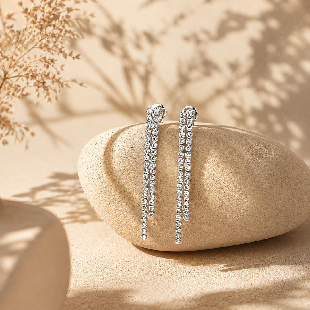 Brilliant Dual Strand 925 Sterling Silver Earring for Women
