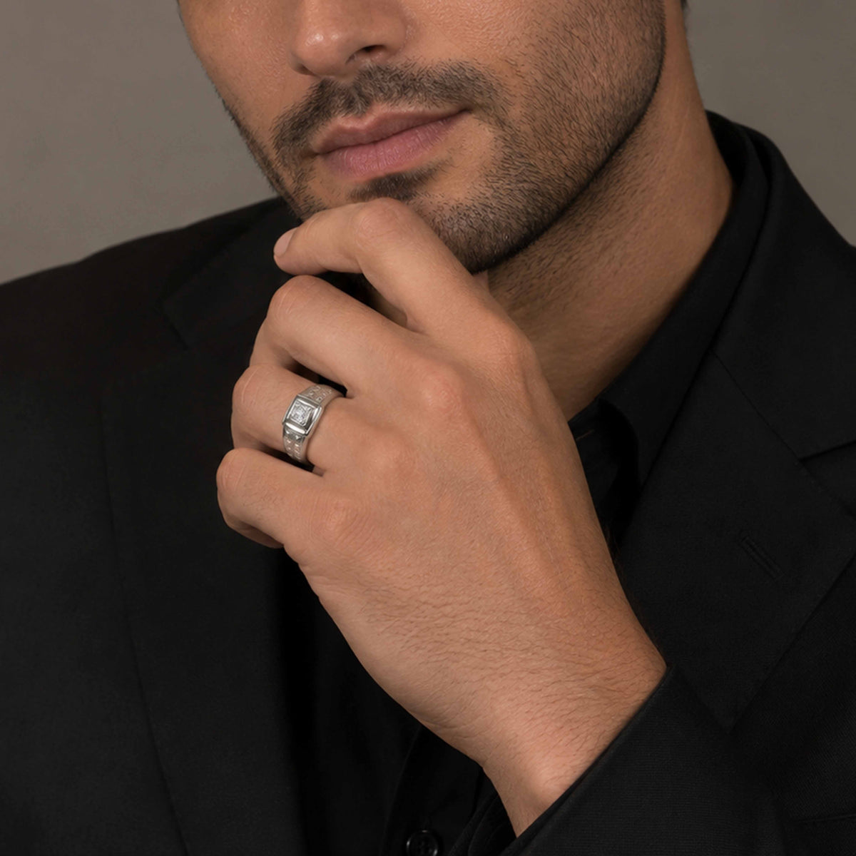 Brilliant Rectangle Cut 925 Sterling Silver Ring for Men