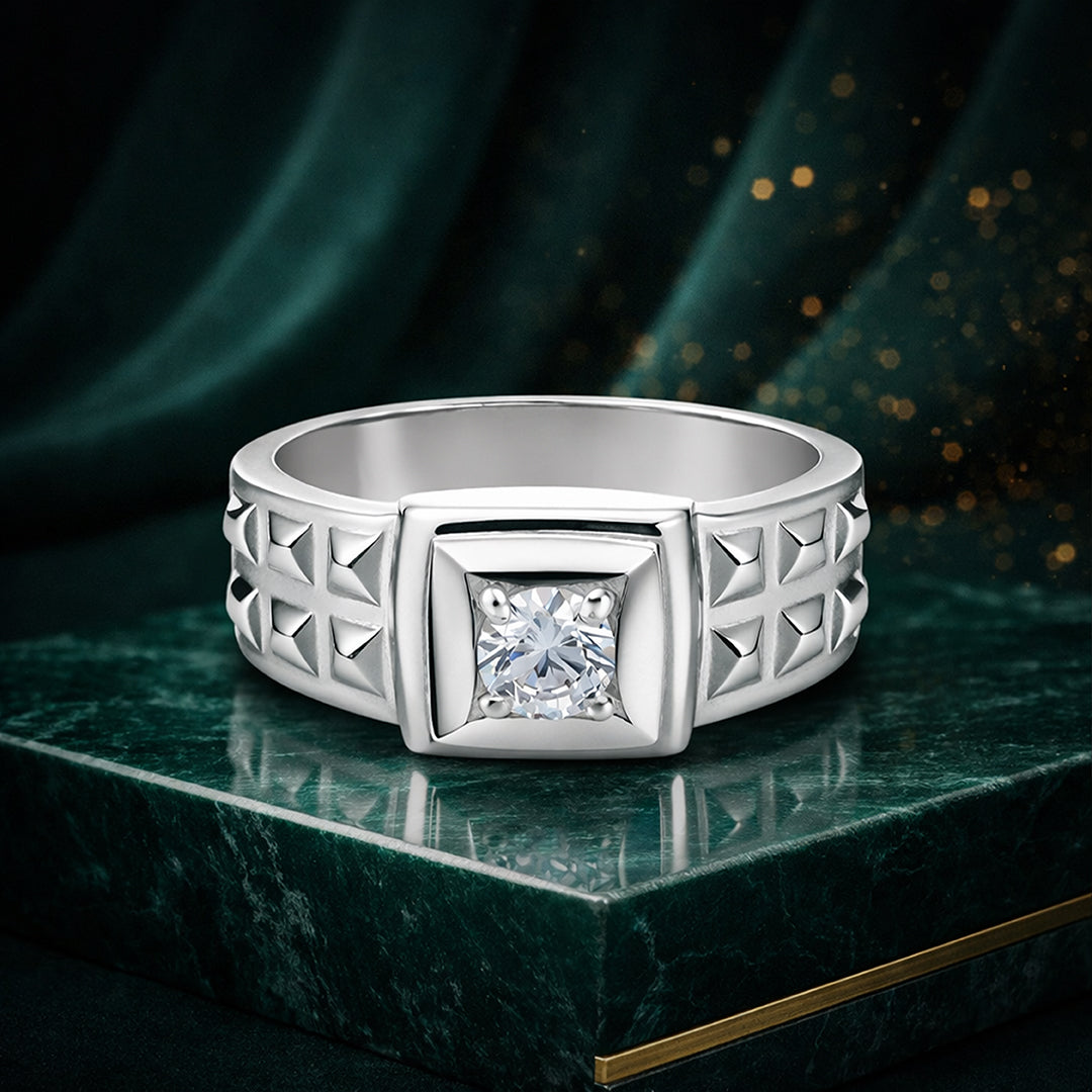 Brilliant Rectangle Cut 925 Sterling Silver Ring for Men