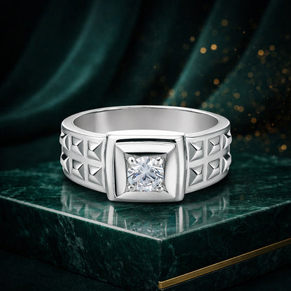 Brilliant Rectangle Cut 925 Sterling Silver Ring for Men