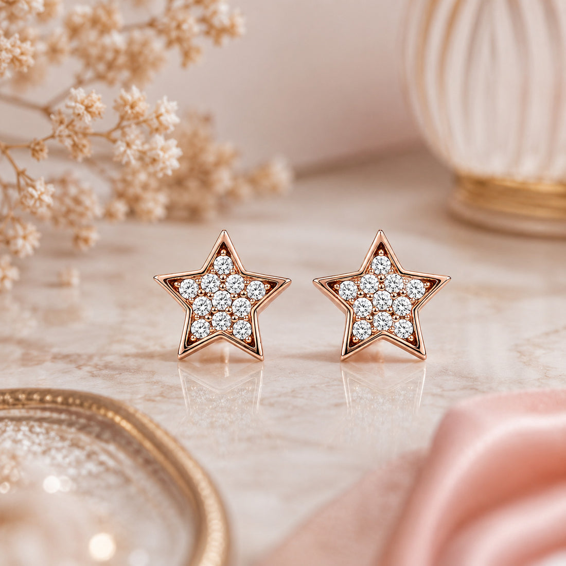 Brilliant Rose Gold Star 925 Sterling Silver Stud for Women