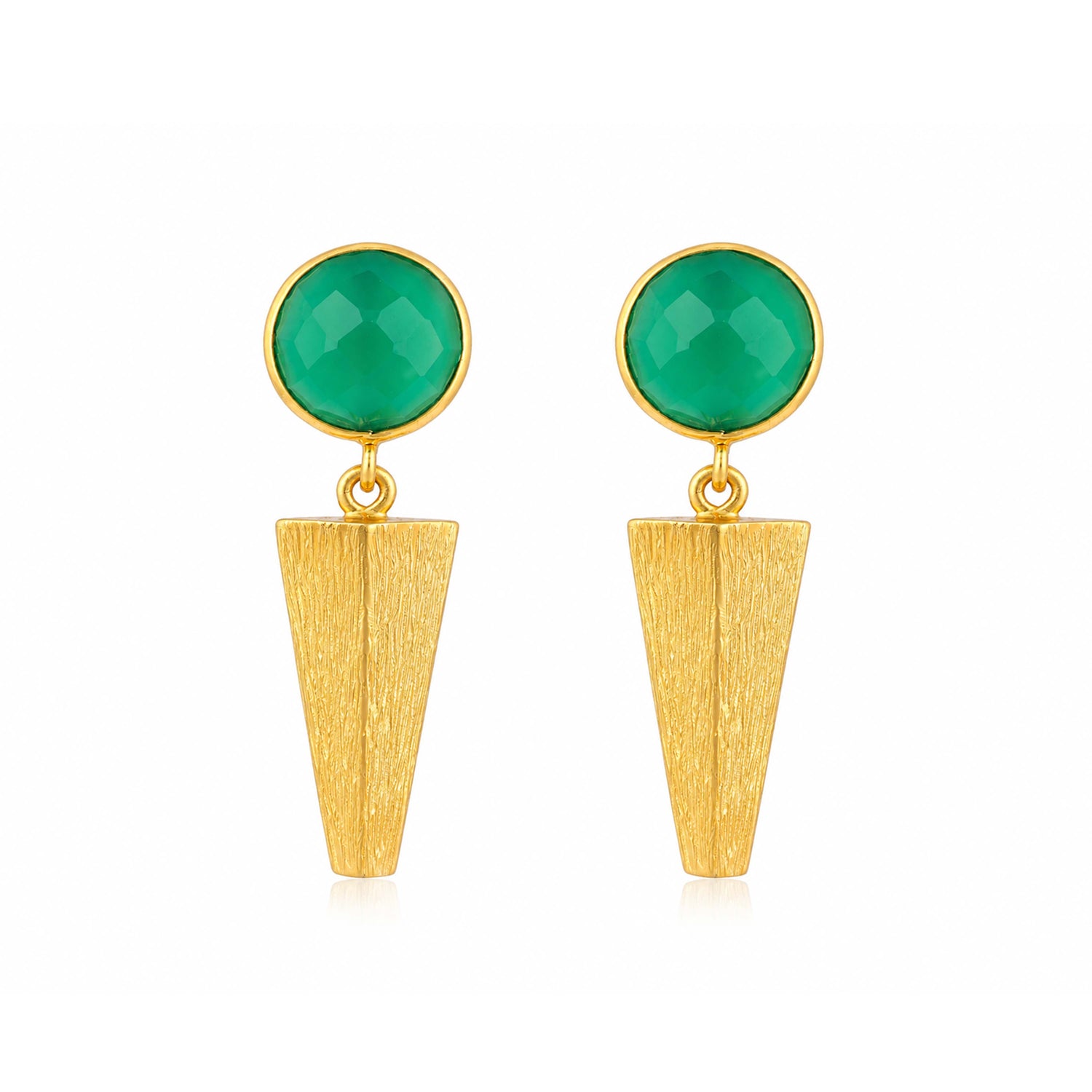 Brushed Gold Geometric Green Spike Earrings