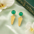 Brushed Gold Geometric Green Spike Earrings