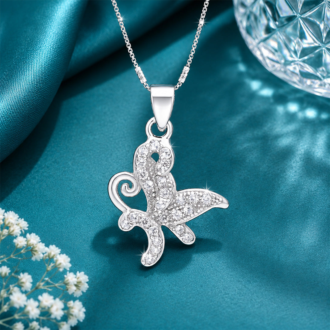 Butterfly Swirl Sparkle 925 Sterling Silver Pendant for Women