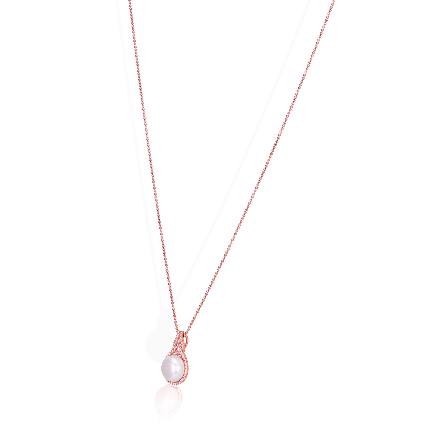 Necklace with a pearl pendant on a white background
