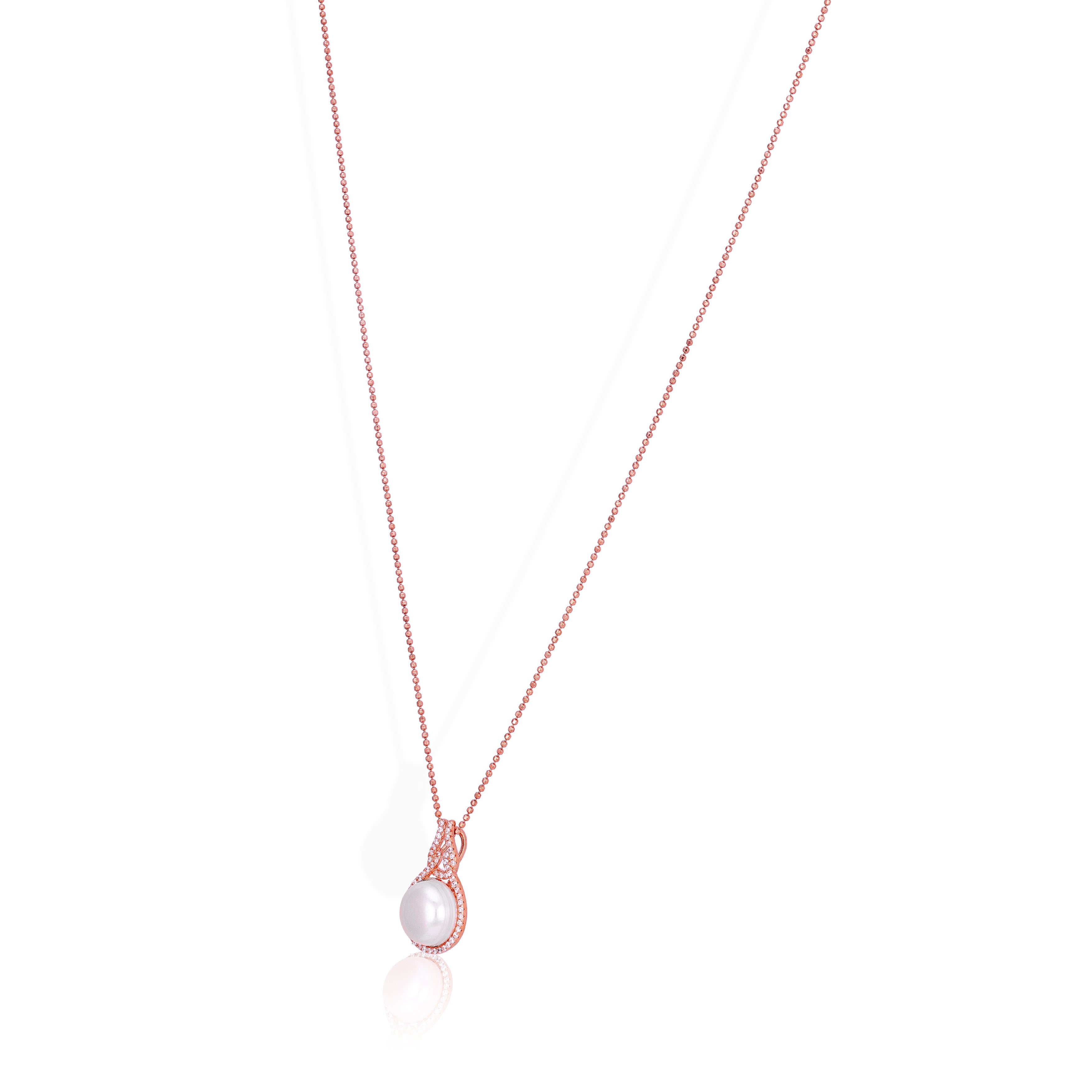 Necklace with a pearl pendant on a white background