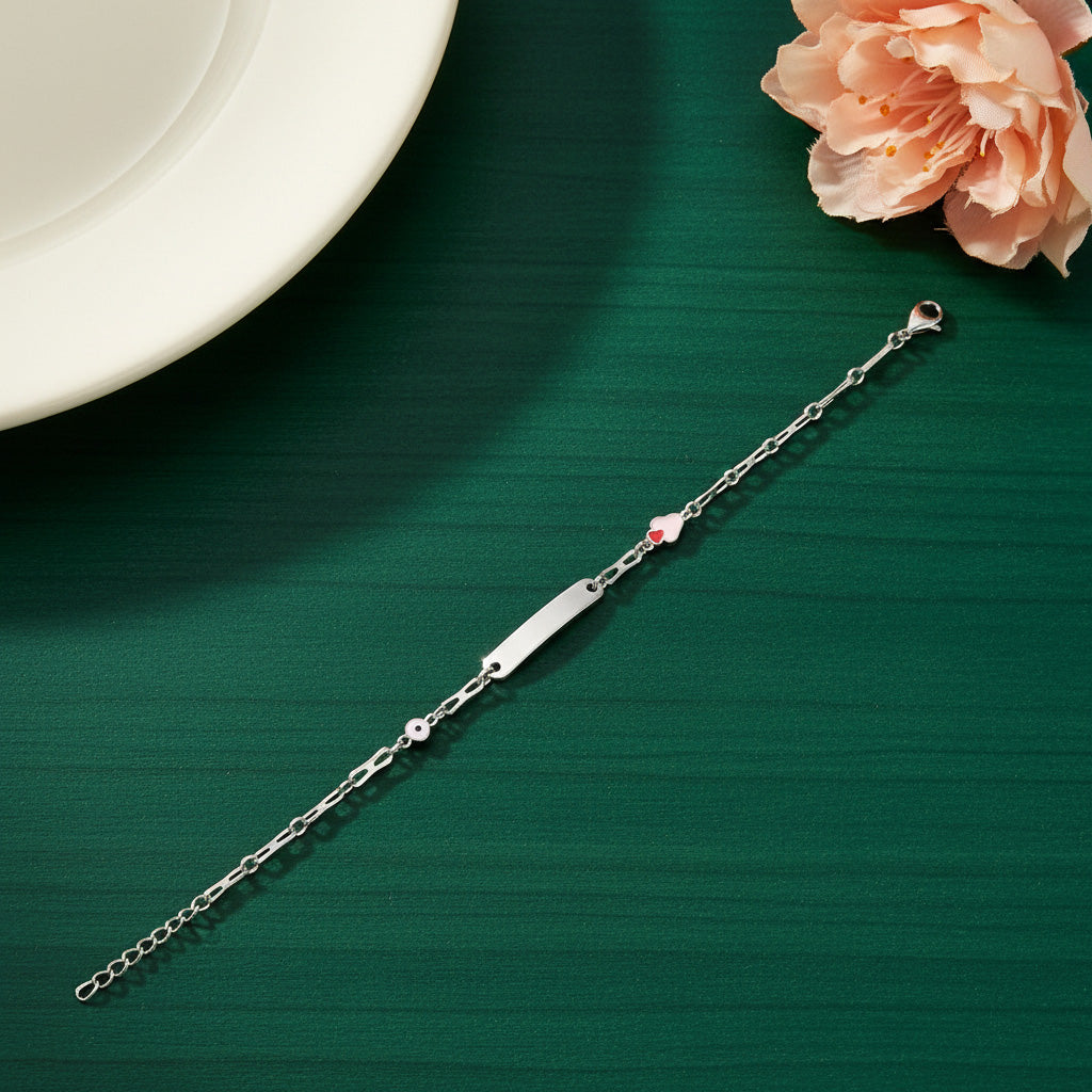 Charming Heart Link 925 Sterling Silver Engraving Bracelet for women