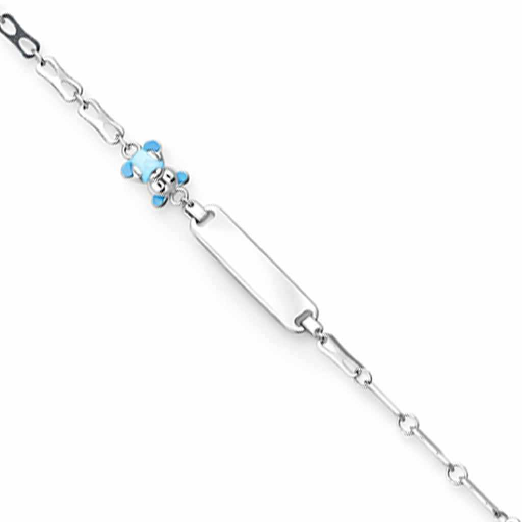 Silver bracelet with a blue butterfly charm on a white background