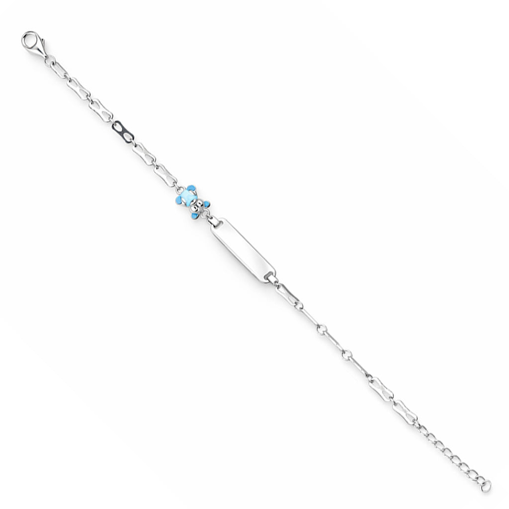 Silver bracelet with a blue gemstone on a white background