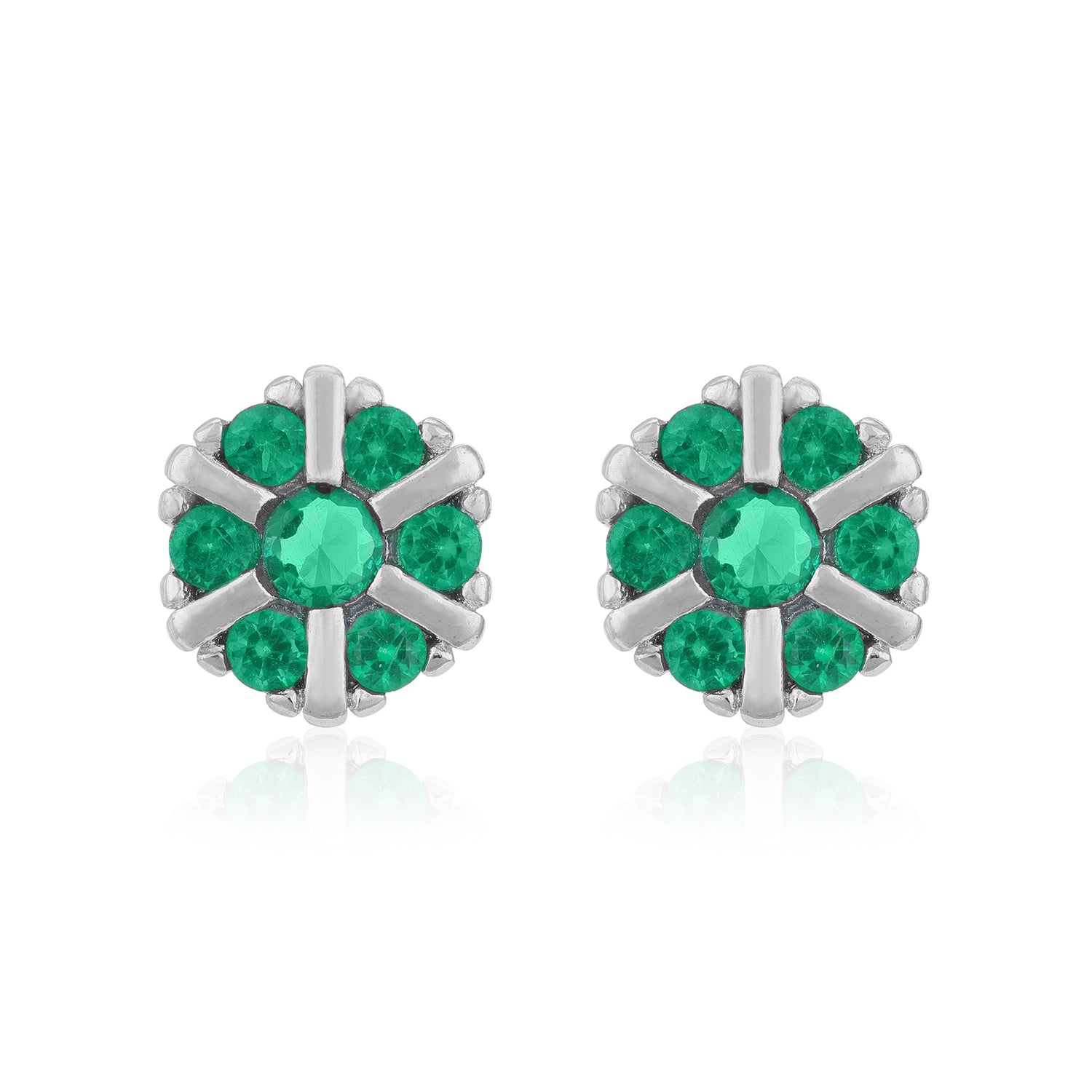 Daisy Green Accent Flower 925 Sterling Silver Stud for Women