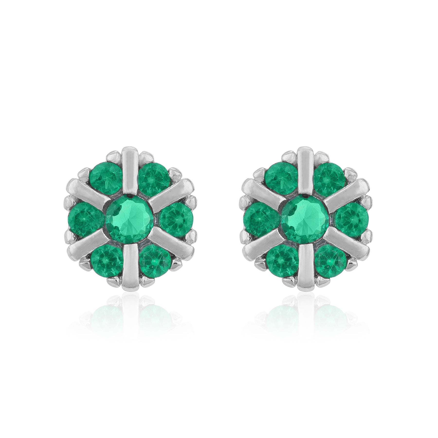 Daisy Green Accent Flower 925 Sterling Silver Stud for Women