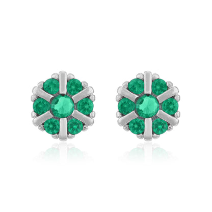 Daisy Green Accent Flower 925 Sterling Silver Stud for Women