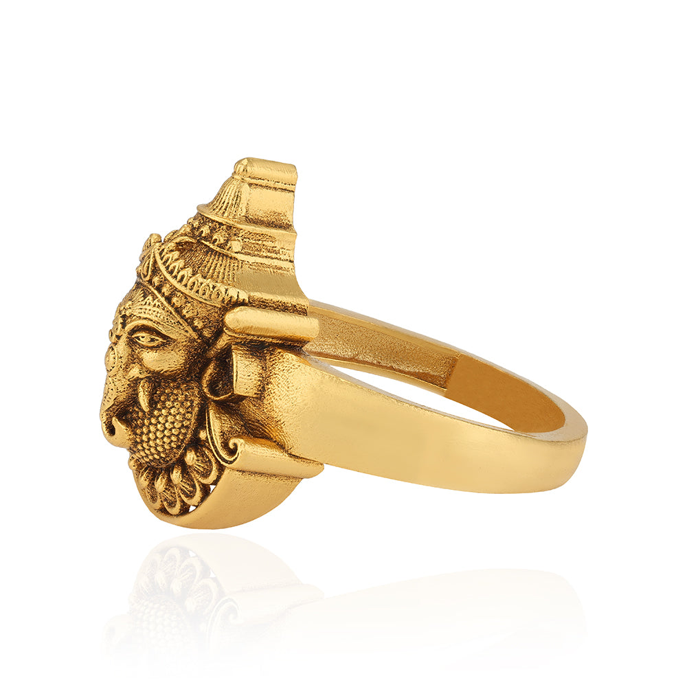 Golden Divine Ganesha Temple Statement 925 Sterling Silver Ring for Women