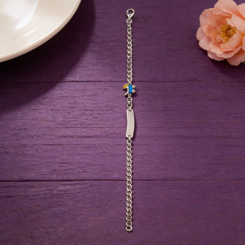 Charming Blue Enamel Frog 925 Sterling Silver Engraving Bracelet for women