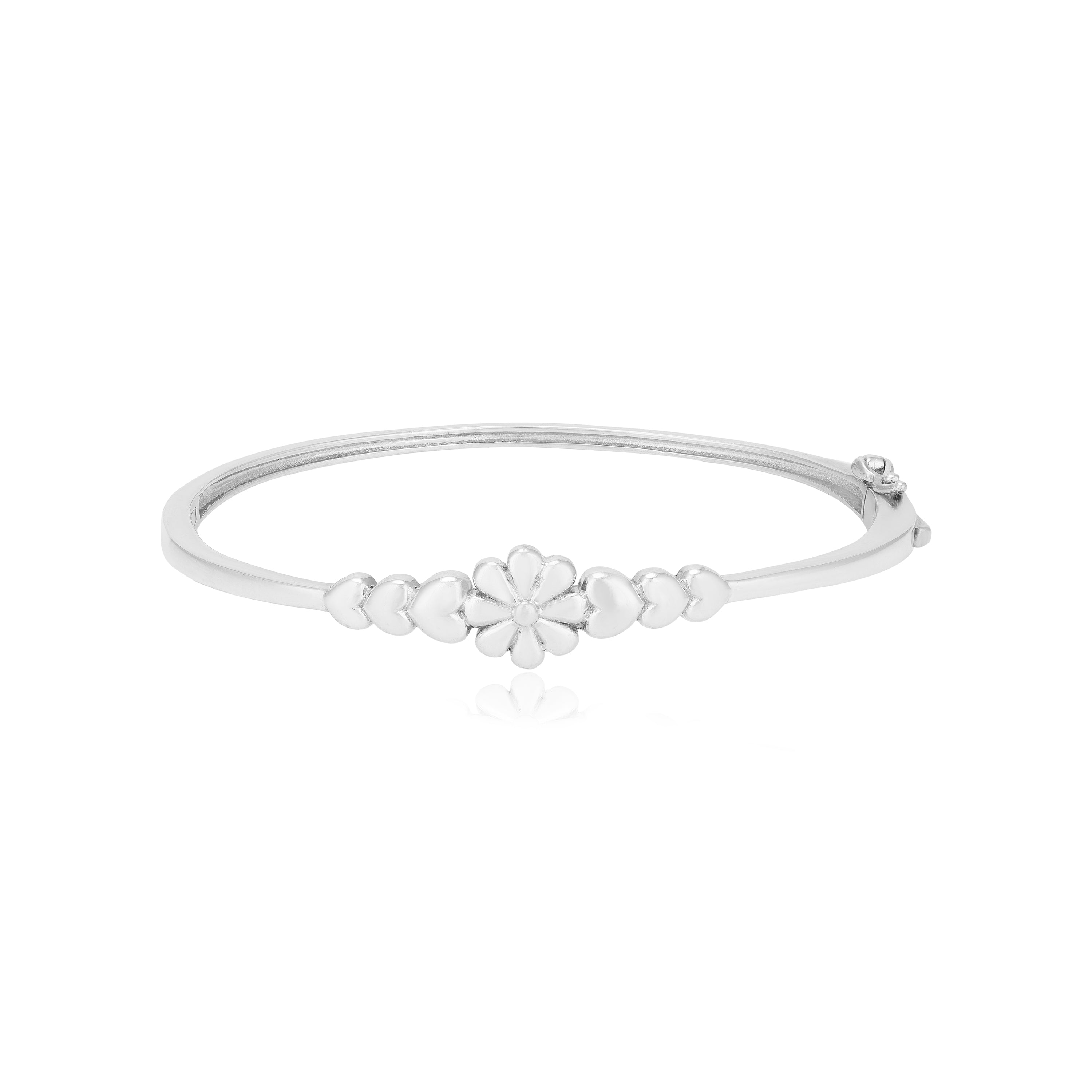 Floral Heart Centred Rhodium Plated 925 Boundless Kada