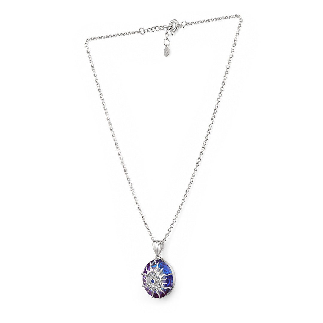 Cosmic Evil Eye Sun Medallion Sterling Silver Chain Pendant