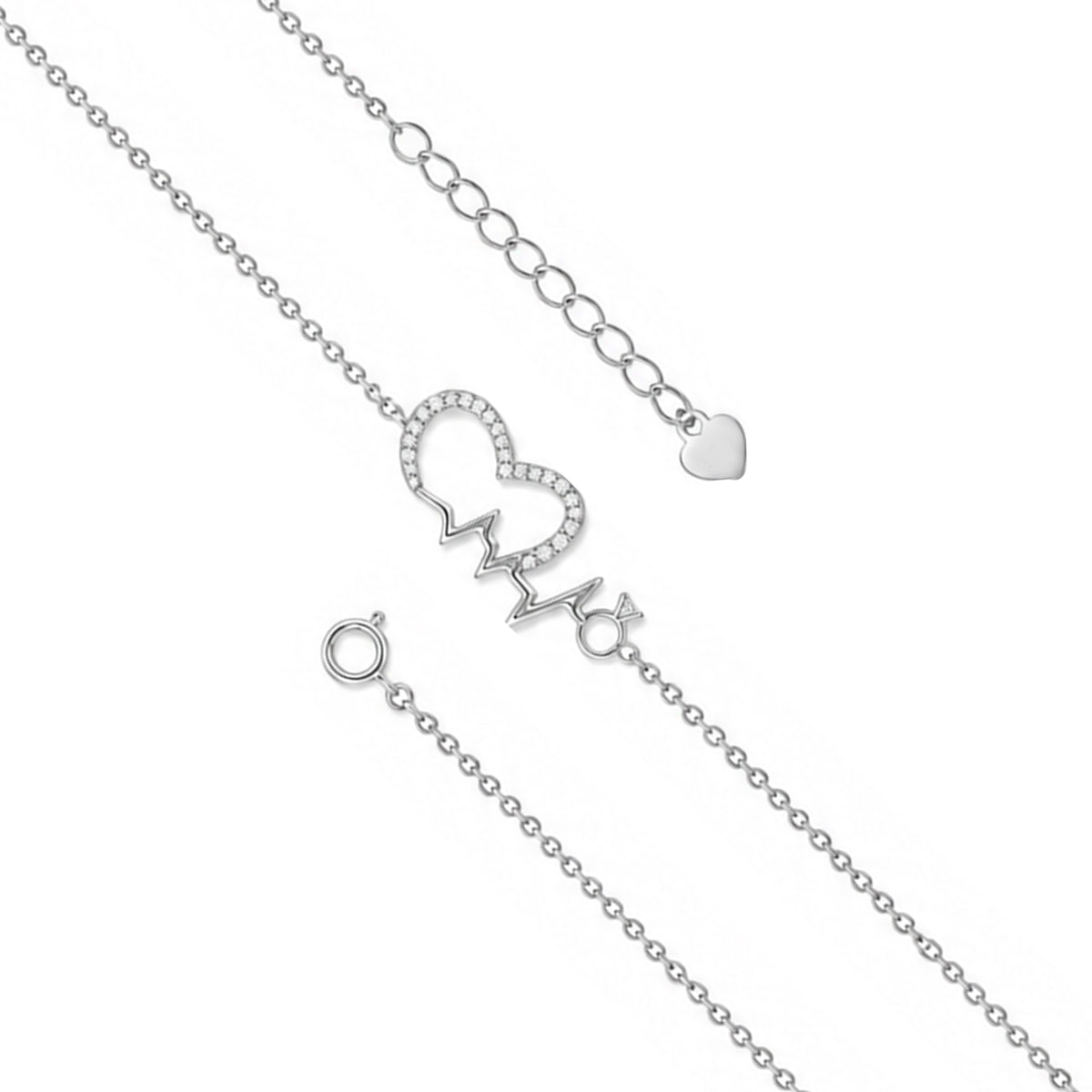 Heartbeat Lifeline and Ring Sterling Silver Bracelet