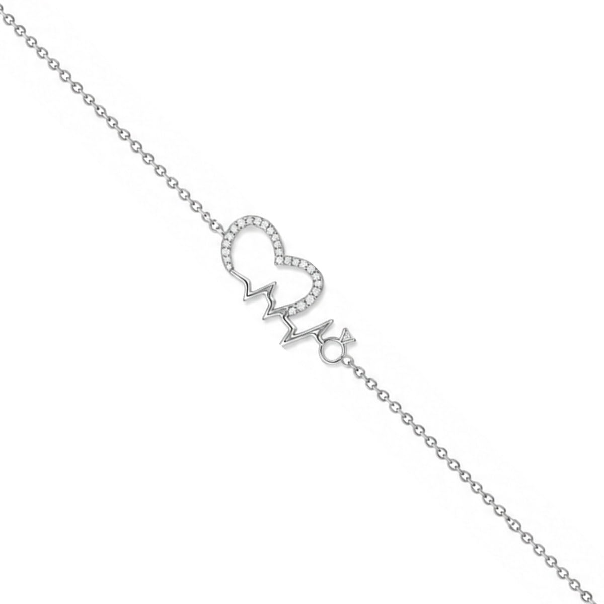 Heartbeat Lifeline and Ring Sterling Silver Bracelet
