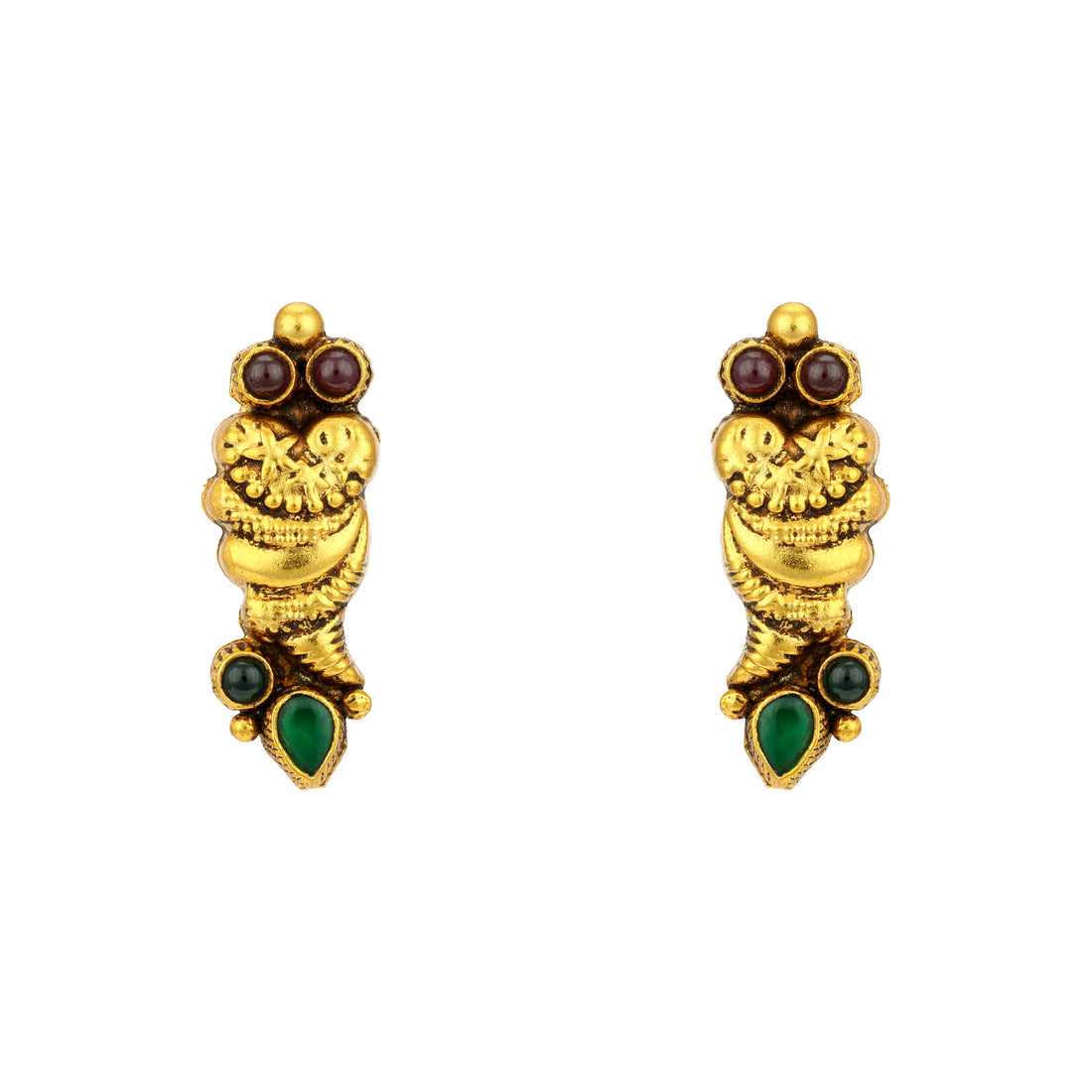 Classic Temple Style 925 Sterling Silver Red Green Stone Earring for Women