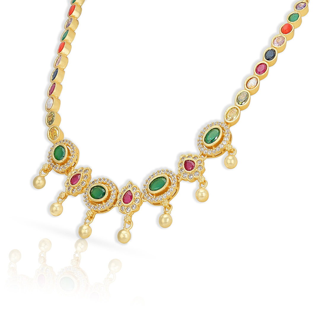 925 Sterling Silver Multi Stoned Bead Drop Necklace for Women