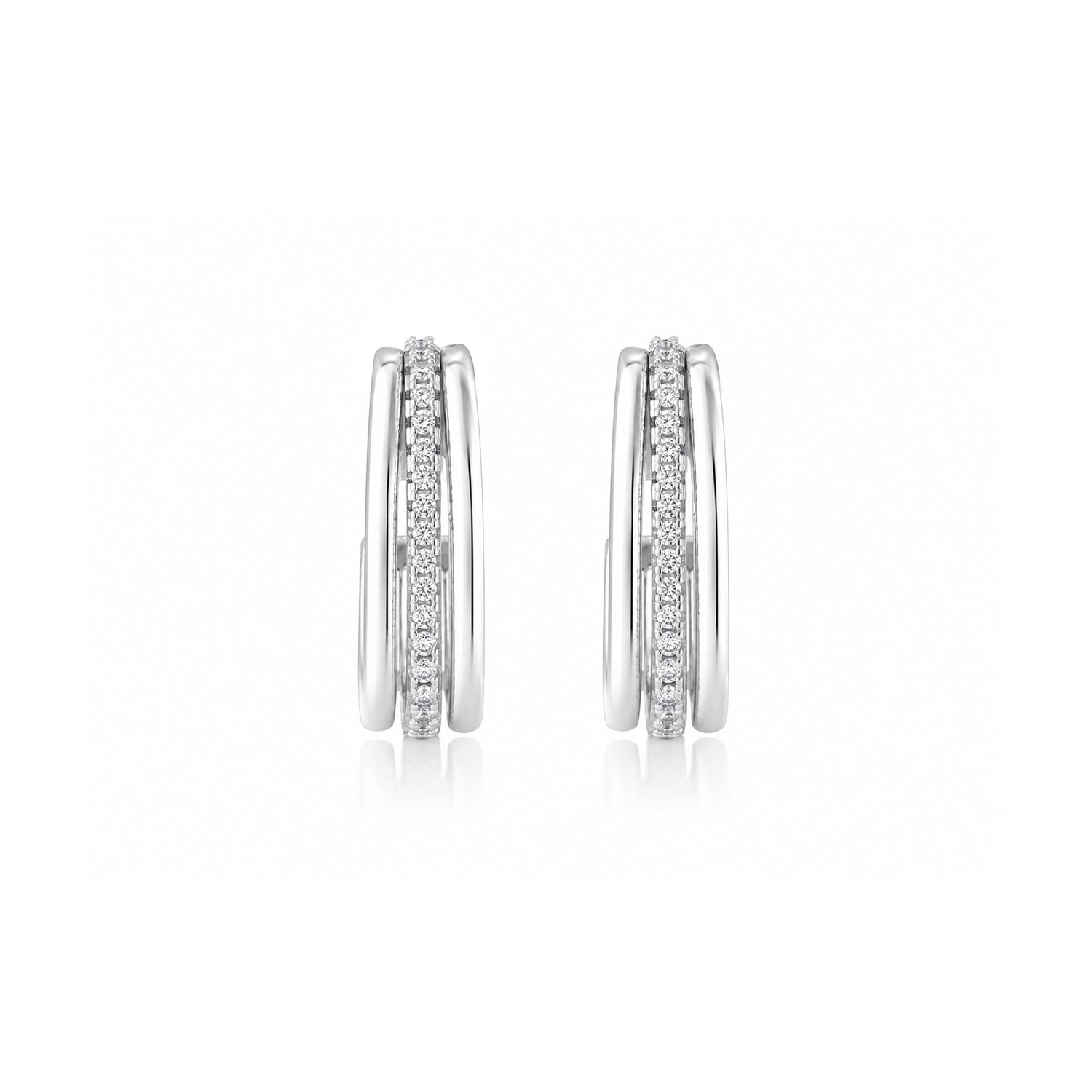 Triple Band 925 Sterling Silver Crystal Hoop Earrings