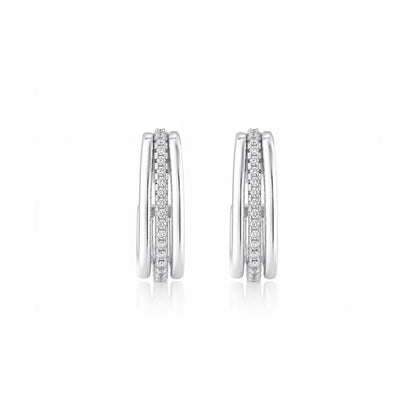 Triple Band 925 Sterling Silver Crystal Hoop Earrings