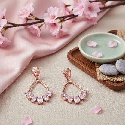 925 Sterling Silver Rose Gold Plated Teardrop Crystal Cluster Earring for Women
