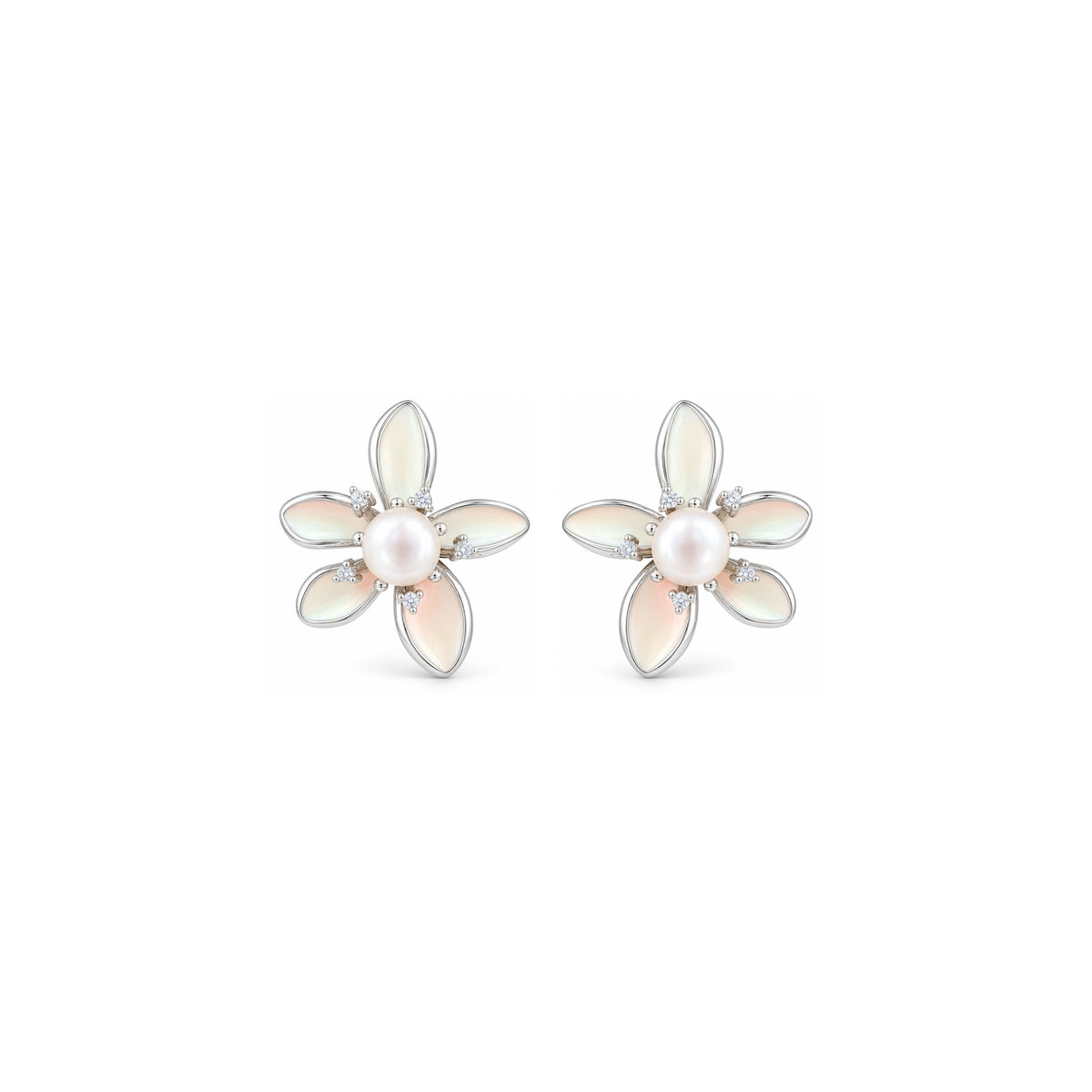Opaline Petal Grace 925 Sterling Silver Pearl Earrings