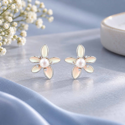 Opaline Petal Grace 925 Sterling Silver Pearl Earrings