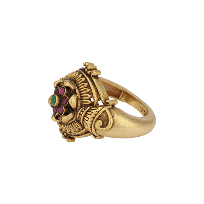 925 Sterling Silver Gold Plated Vintage Mandala Ruby Emerald Ring for Women
