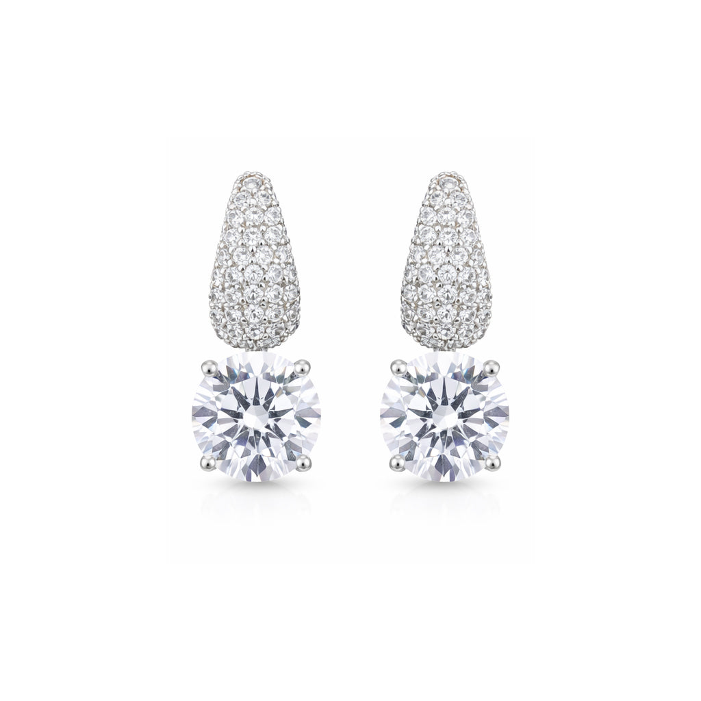 Pair of diamond earrings on a white background