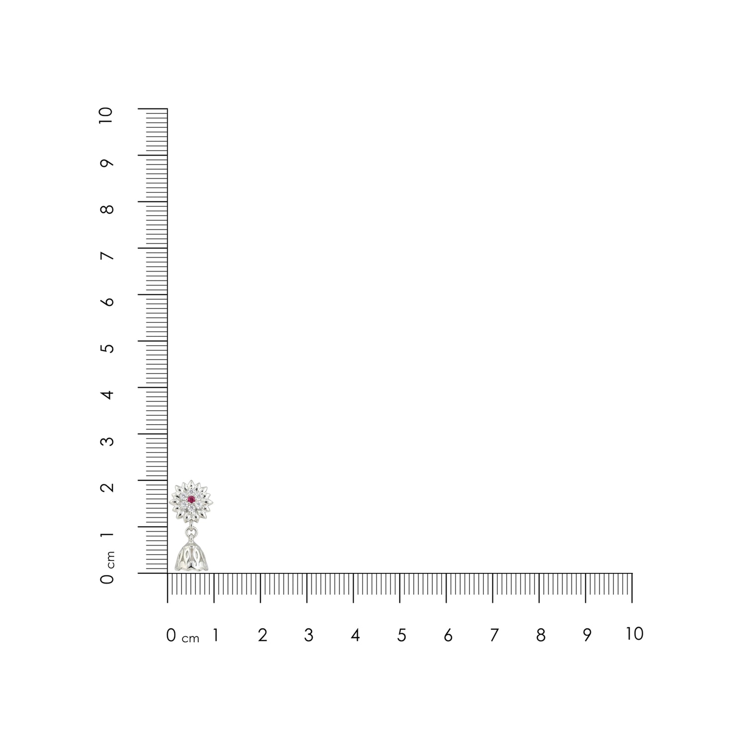 Small green and orange object next to a ruler on a white background