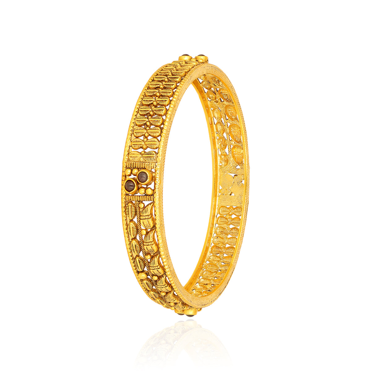 Traditional Flower carved 925 Sterling Silver Dark Stone Bangle for women