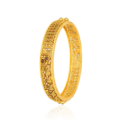 Traditional Flower carved 925 Sterling Silver Dark Stone Bangle for women