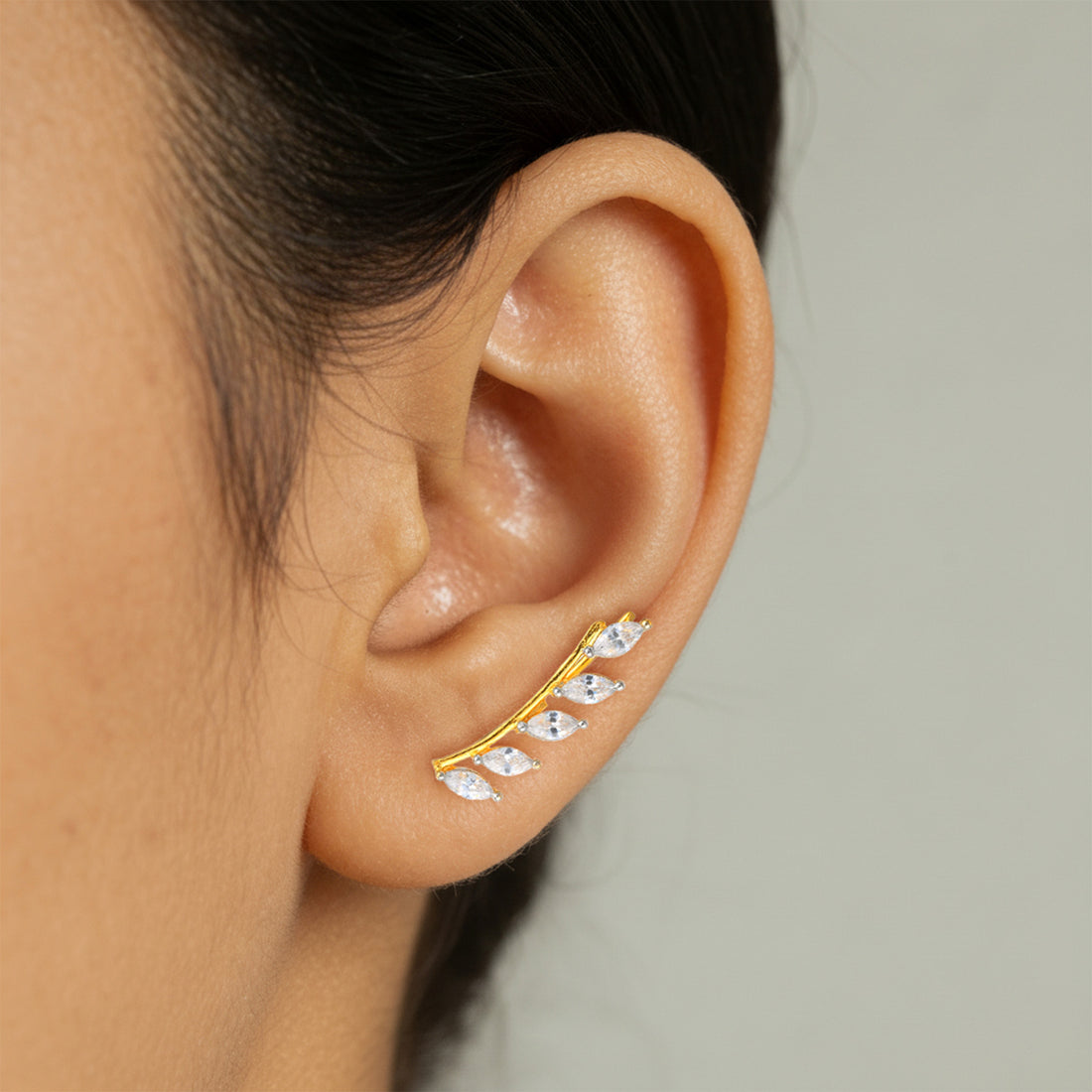 Nature Leaf 925 Sterling Silver Climber Earrings for Women