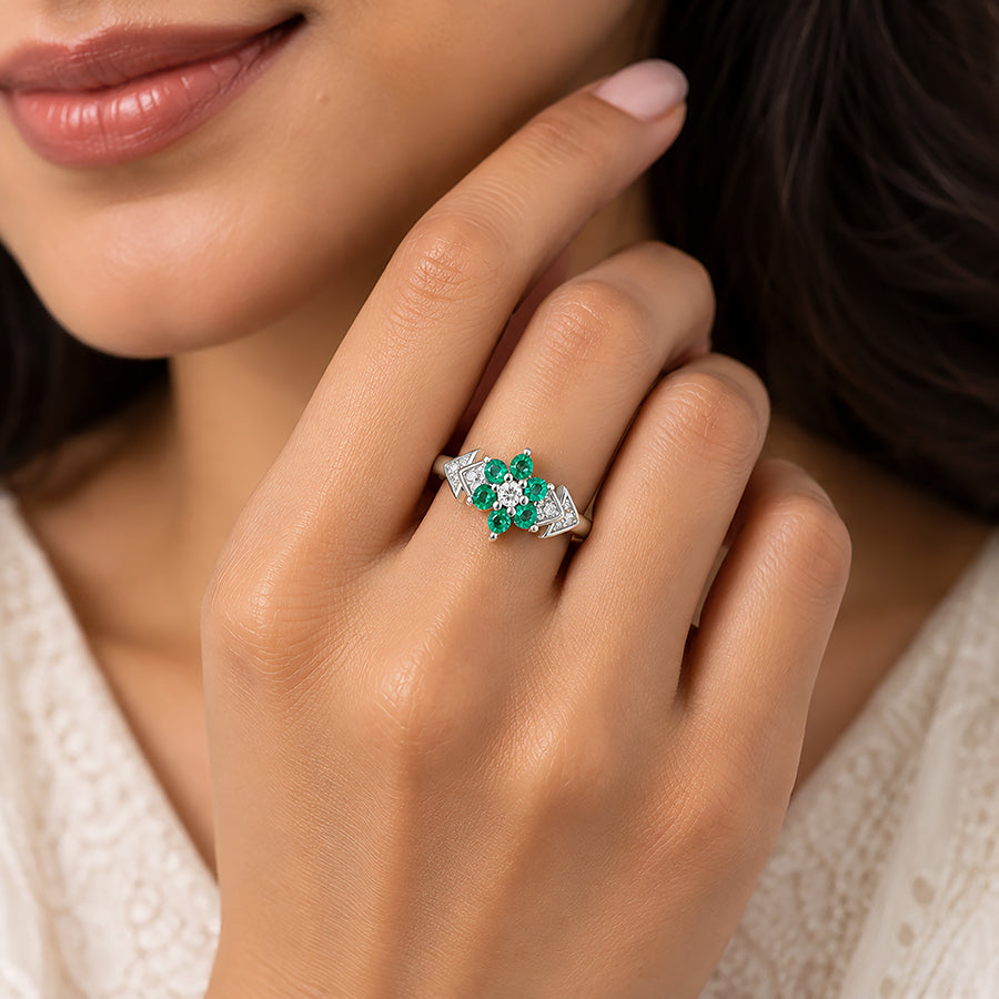 Graceful Green Floral 925 Sterling Silver Ring for Women