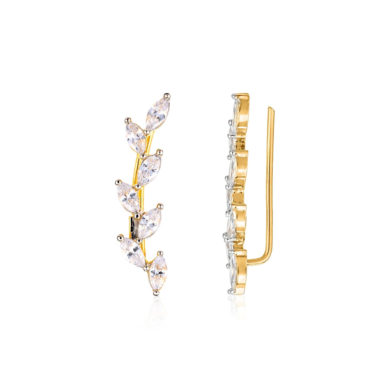 Natural Leaves 925 Sterling Silver Climber Earrings for Women