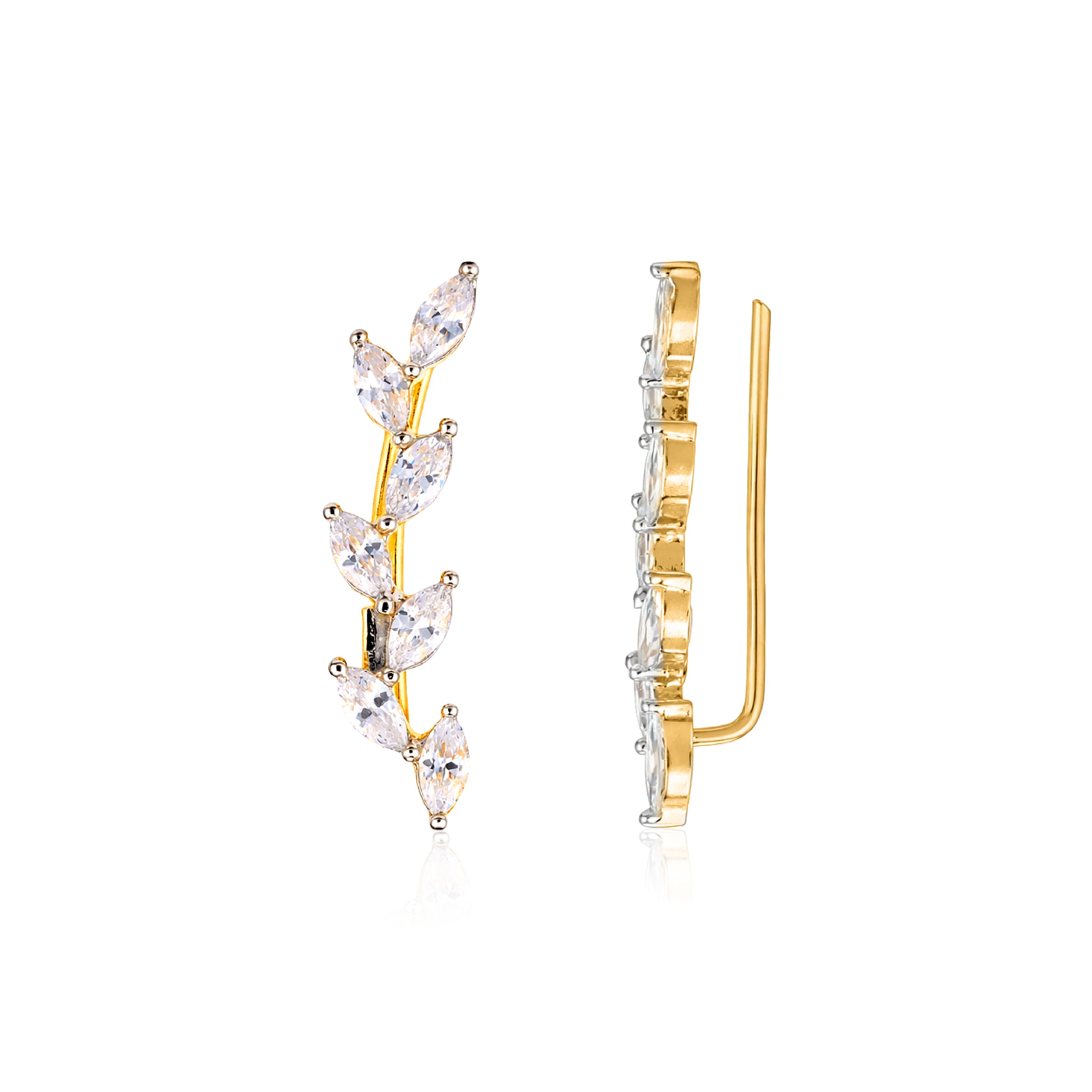 Natural Leaves 925 Sterling Silver Climber Earrings for Women