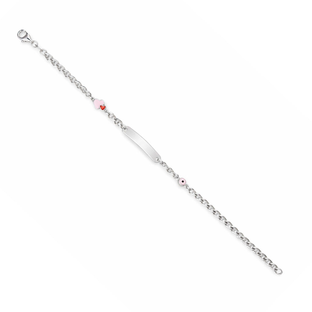 Silver bracelet with a nameplate on a white background