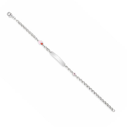 Silver bracelet with a nameplate on a white background