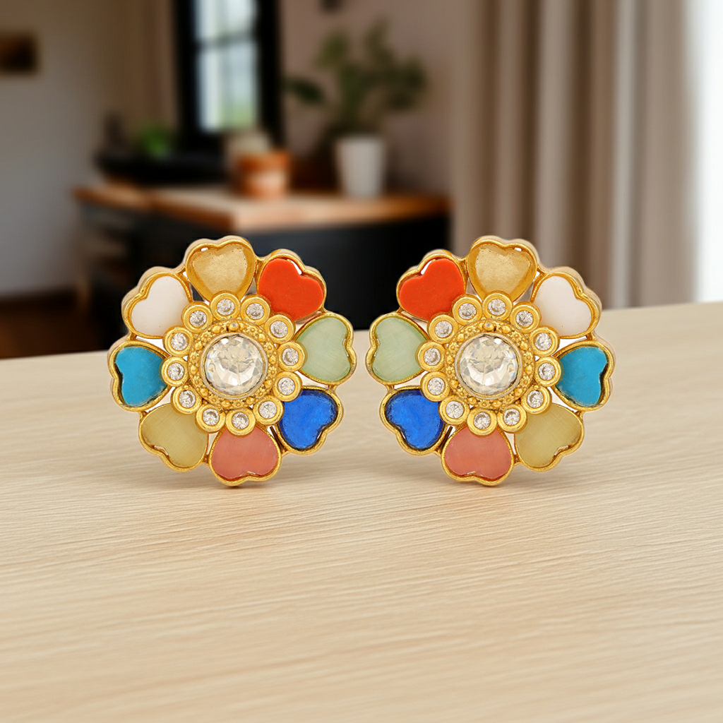 925  Navarathinam Gemstone Gold Plated Earrings