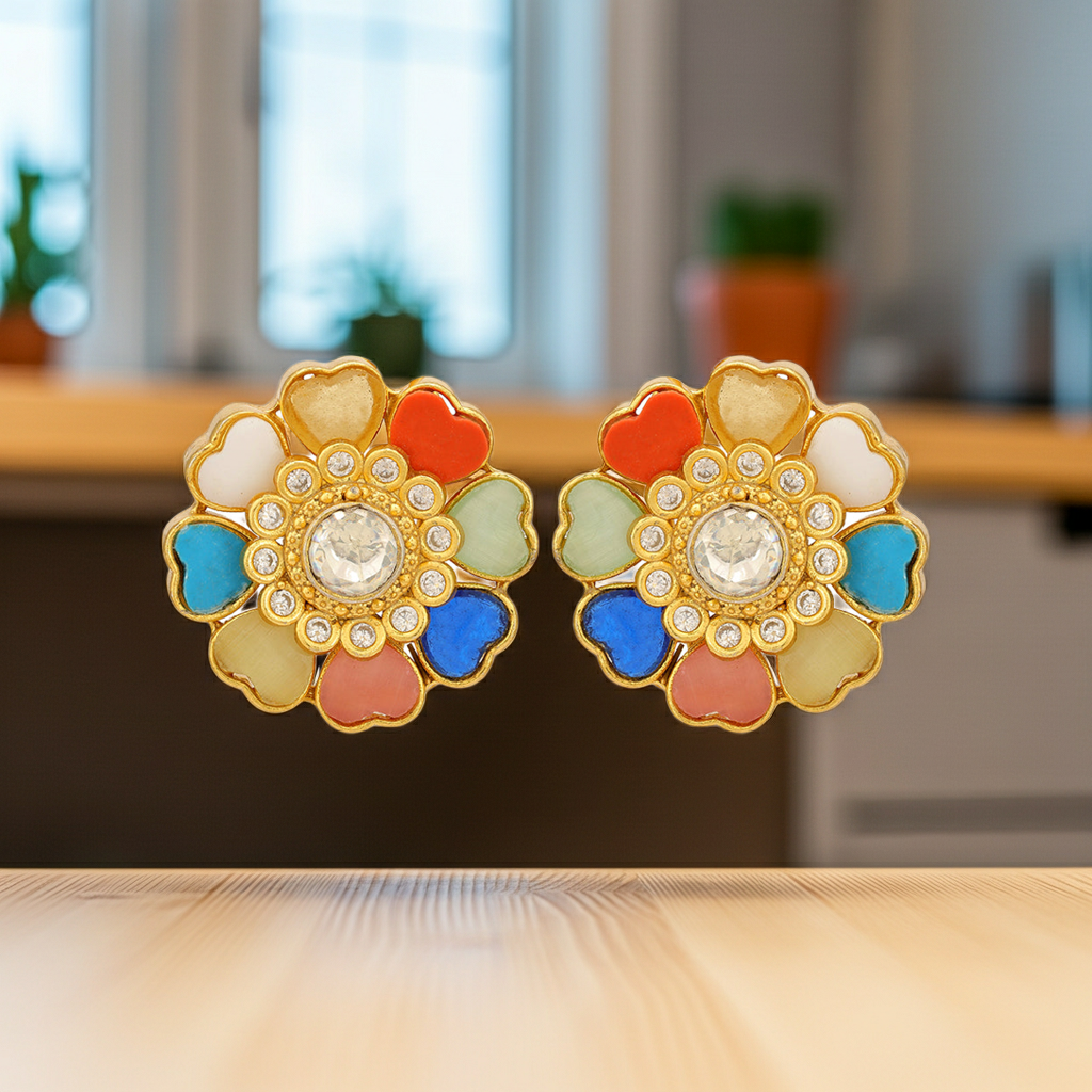 925  Navarathinam Gemstone Gold Plated Earrings