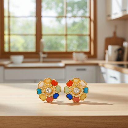 925  Navarathinam Gemstone Gold Plated Earrings