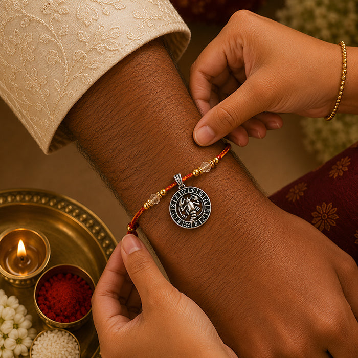 Cancer Zodiac Silver Rakhi Pendant