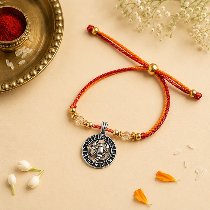 Cancer Zodiac Silver Rakhi Pendant