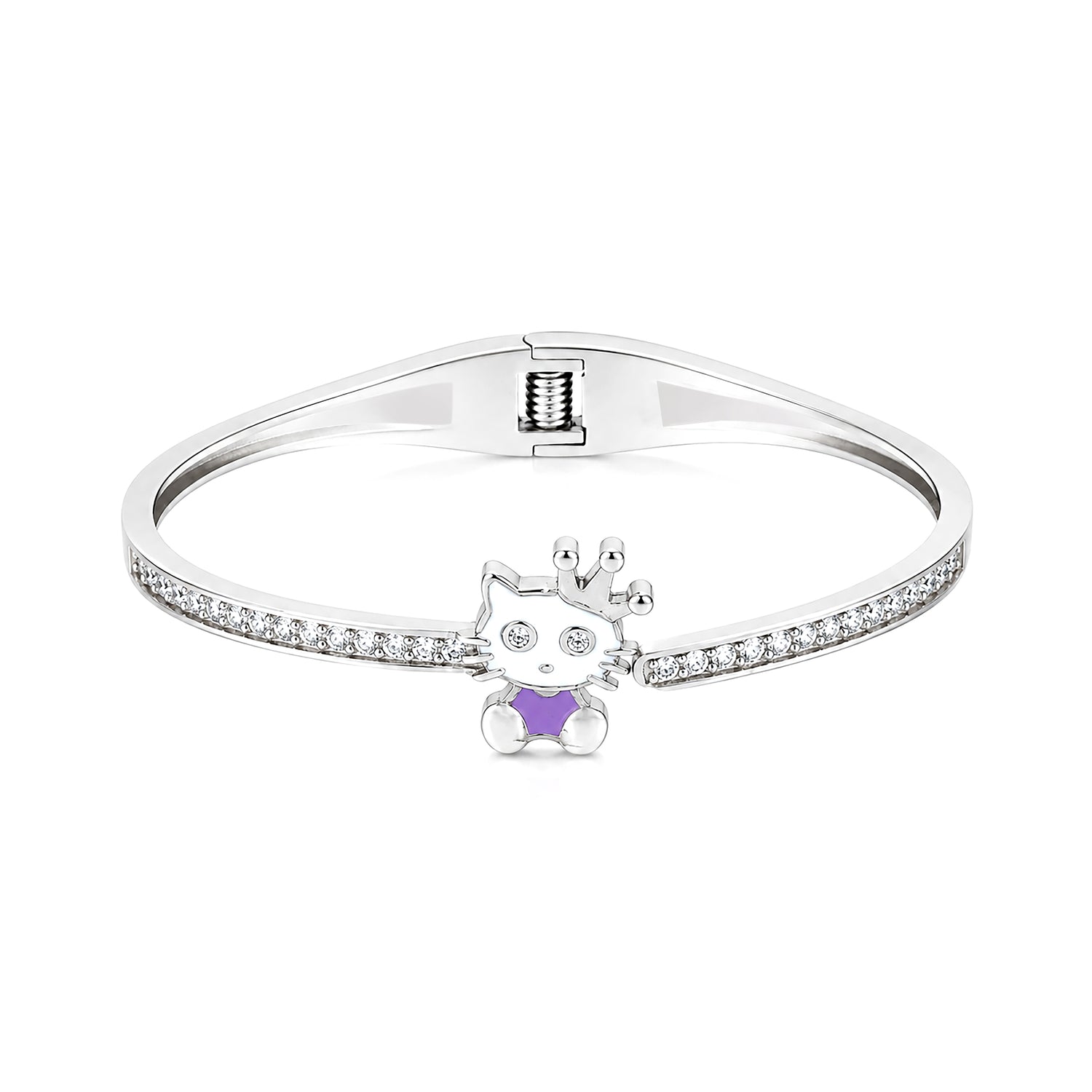 Cartoon Cat Crystal Pave Silver Kada
