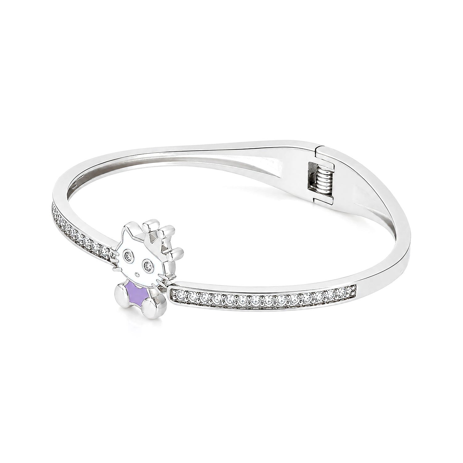 Cartoon Cat Crystal Pave Silver Kada